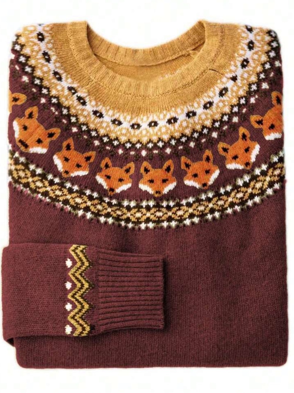 Fox 🦊 Fair Isle Knit Sweater - Maroon and Mustard